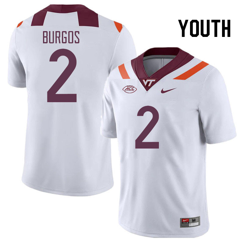 Youth #2 Keyshawn Burgos Virginia Tech Hokies College Football Jerseys Stitched Sale-White